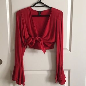 Red Front Tie Flowy Top
